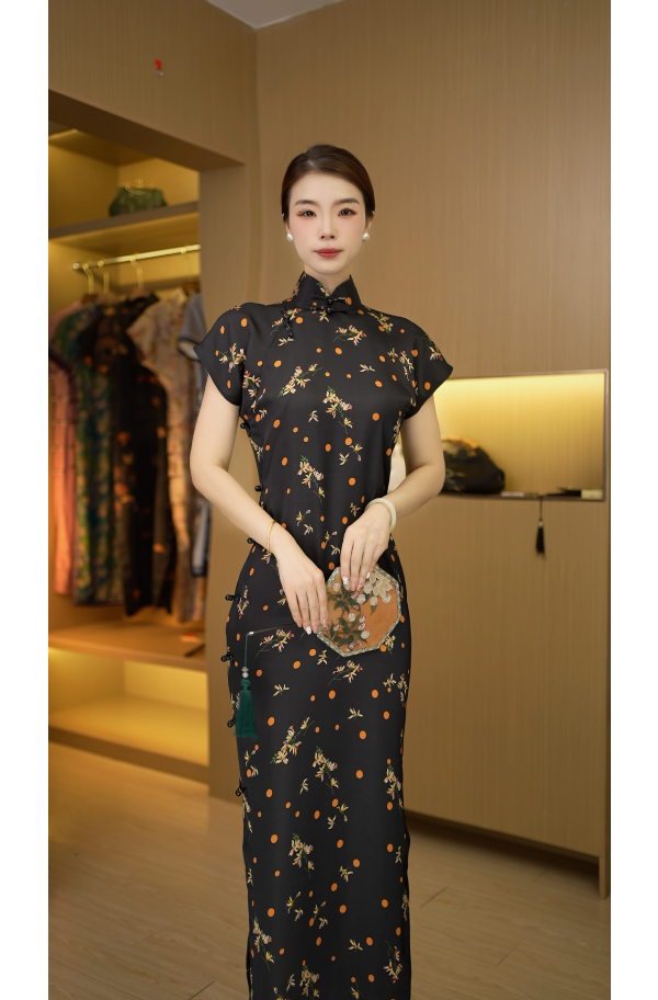 珠沙谣 古法全开襟气质文艺国风复古优雅长款旗袍