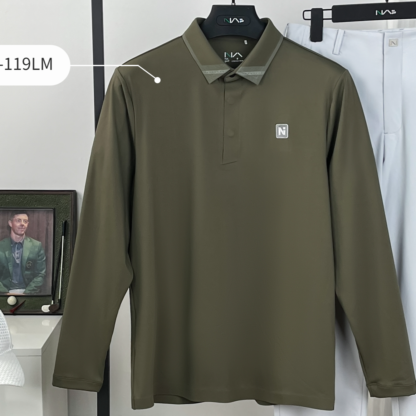 NAGOLF恩爱高尔夫服装秋季新品运动风翻领长袖休闲弹力休闲上衣男