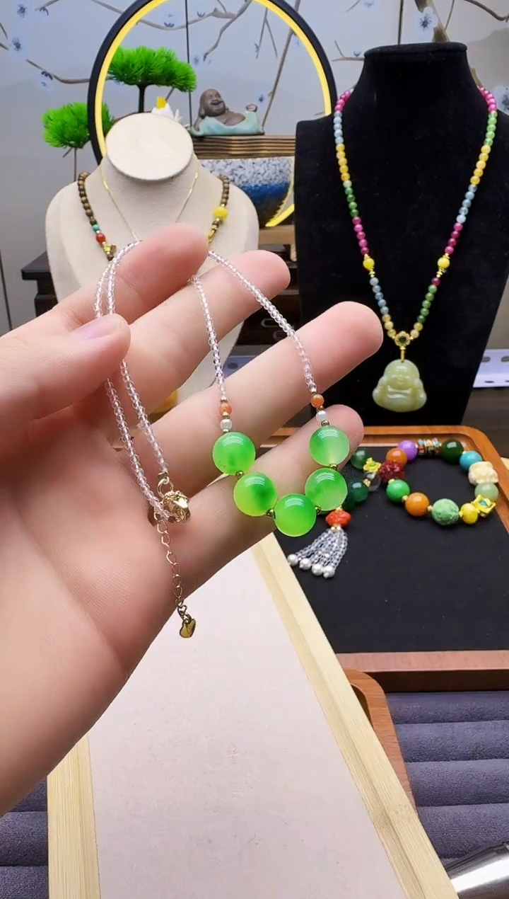 翡翠14K金镶嵌颈饰X73