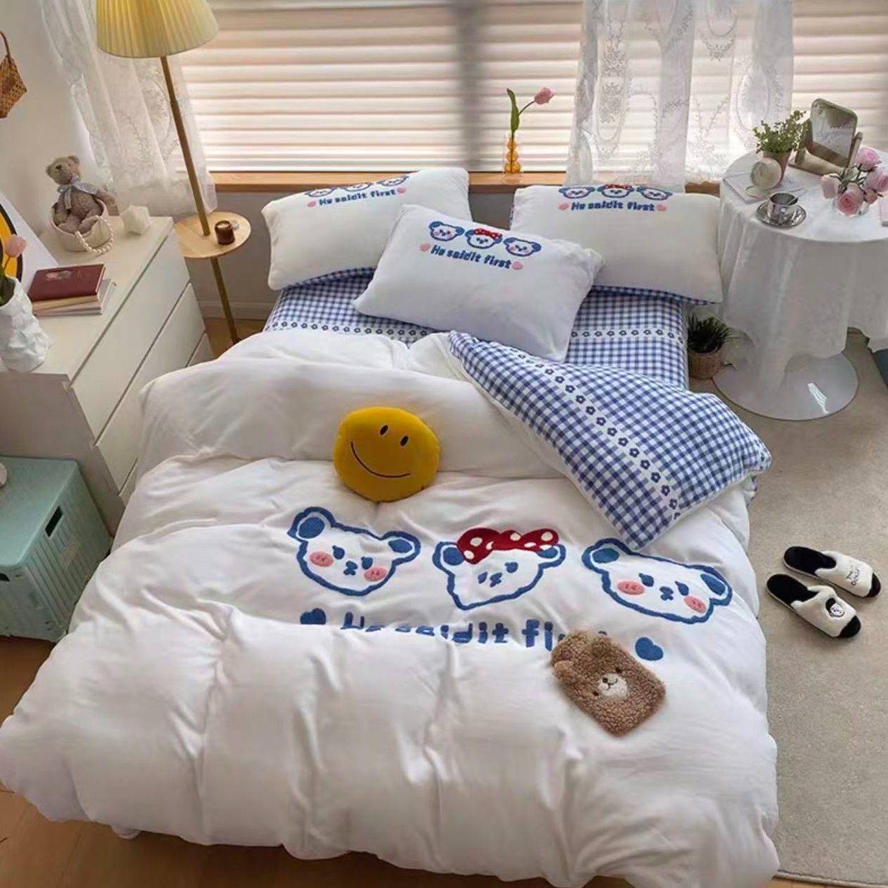 6985可爱卡通牛奶绒冬季加厚保暖四件套