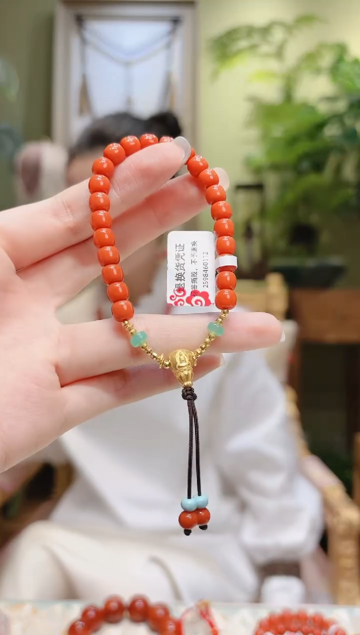 【闪购商品】南红玛瑙手串18K金镶嵌小金三通老型南红手串