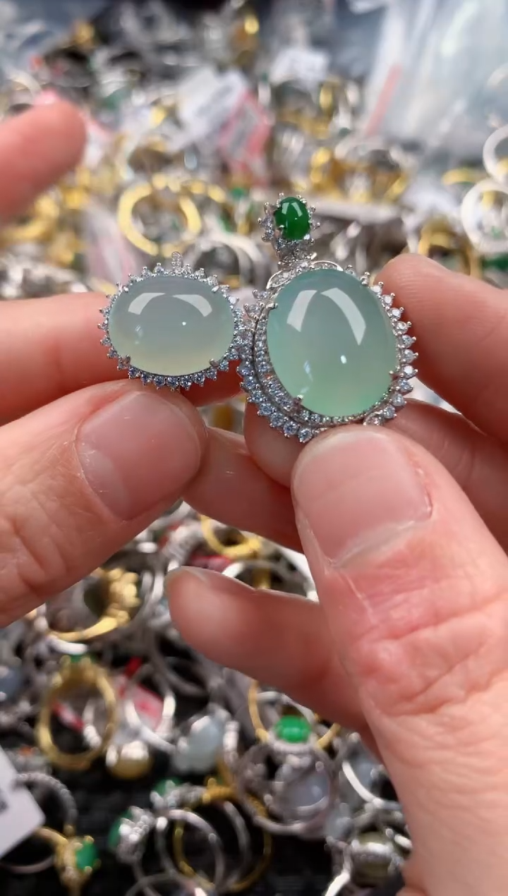 银S925镶嵌戒指翡翠666   2