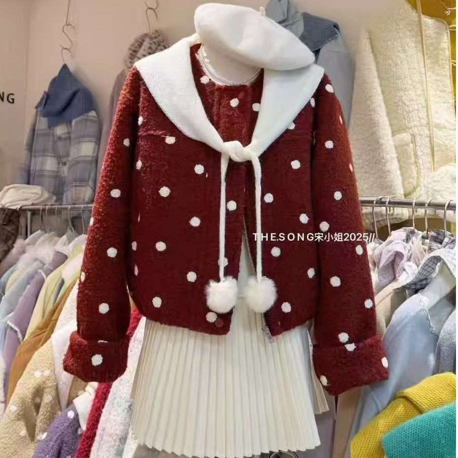 加厚圆领通勤薄款韩版冬季长袖开衫短外套小香风厚款