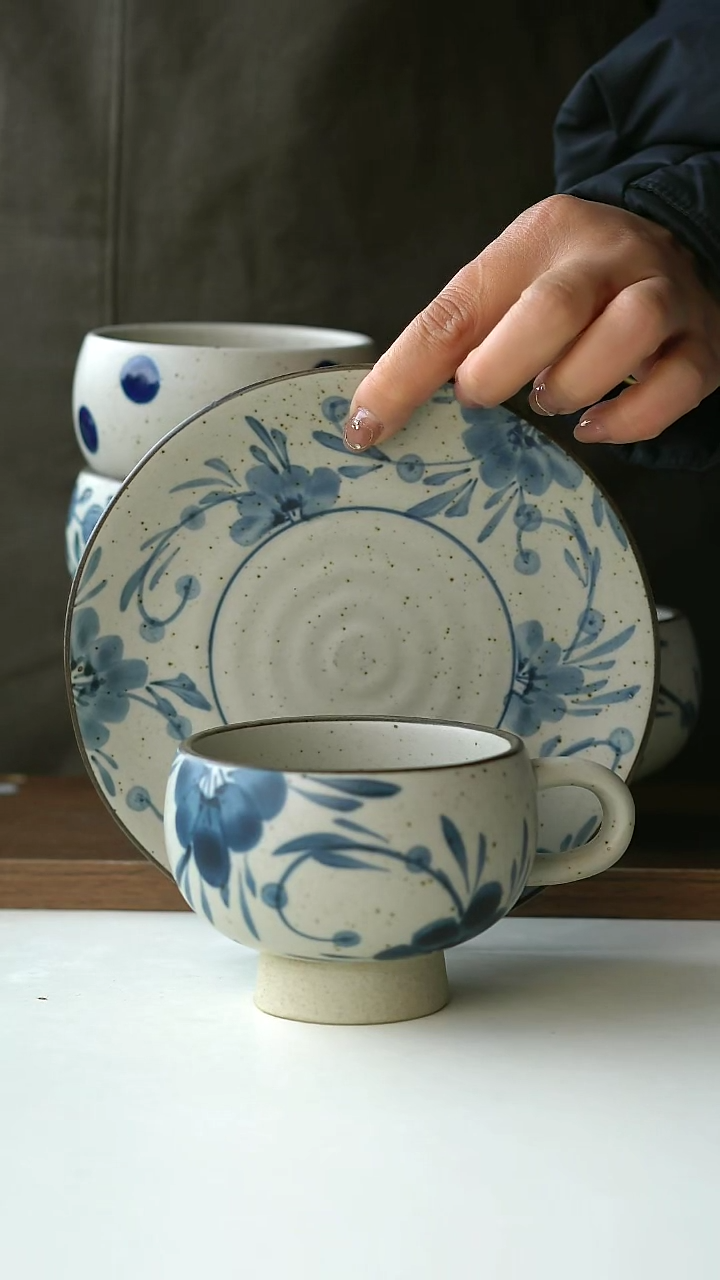 【闪购商品】陶瓷七里香蛋杯带把手加甜品碟@4-2@