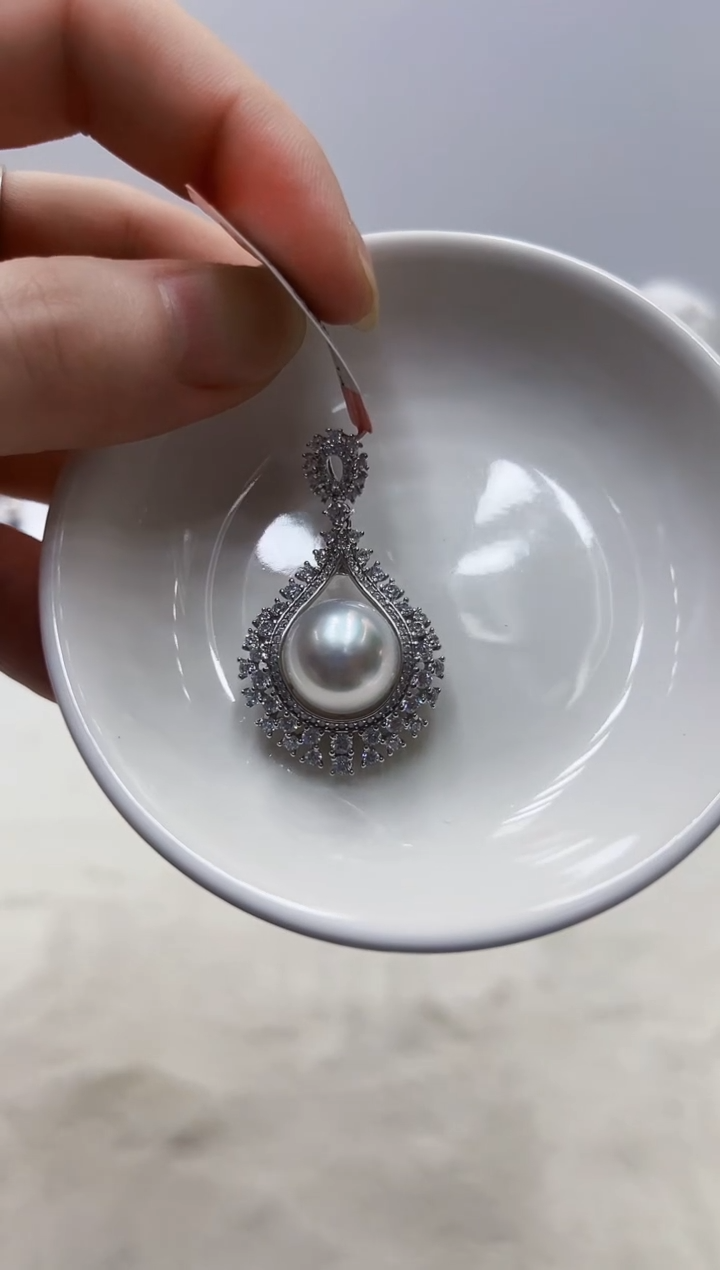 银S925镶嵌海水珍珠DA吊坠@@v428