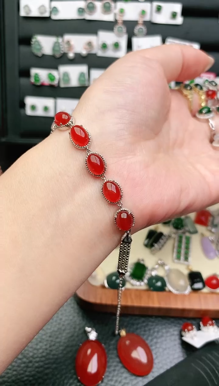 【闪购商品】玛瑙/玉髓手链银S925镶嵌手链