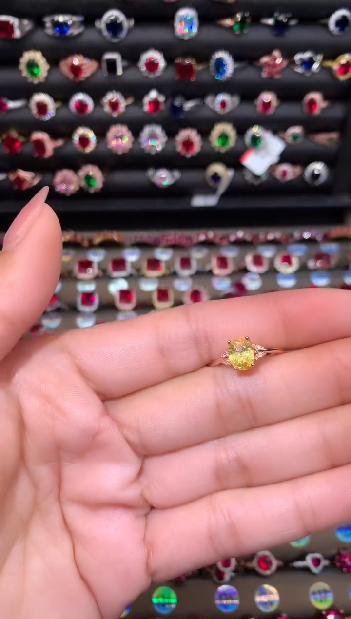 【闪购商品】水晶戒指银S925镶嵌黄水晶68玫瑰金