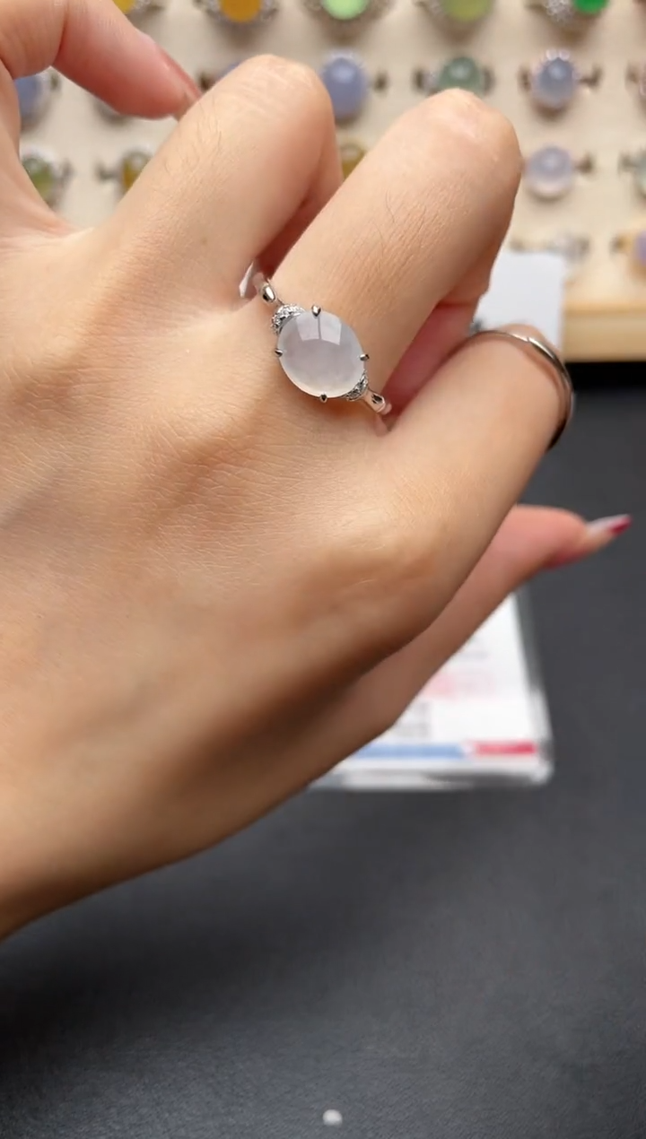 【闪购商品】翡翠戒指银S925镶嵌一物一证一礼盒
