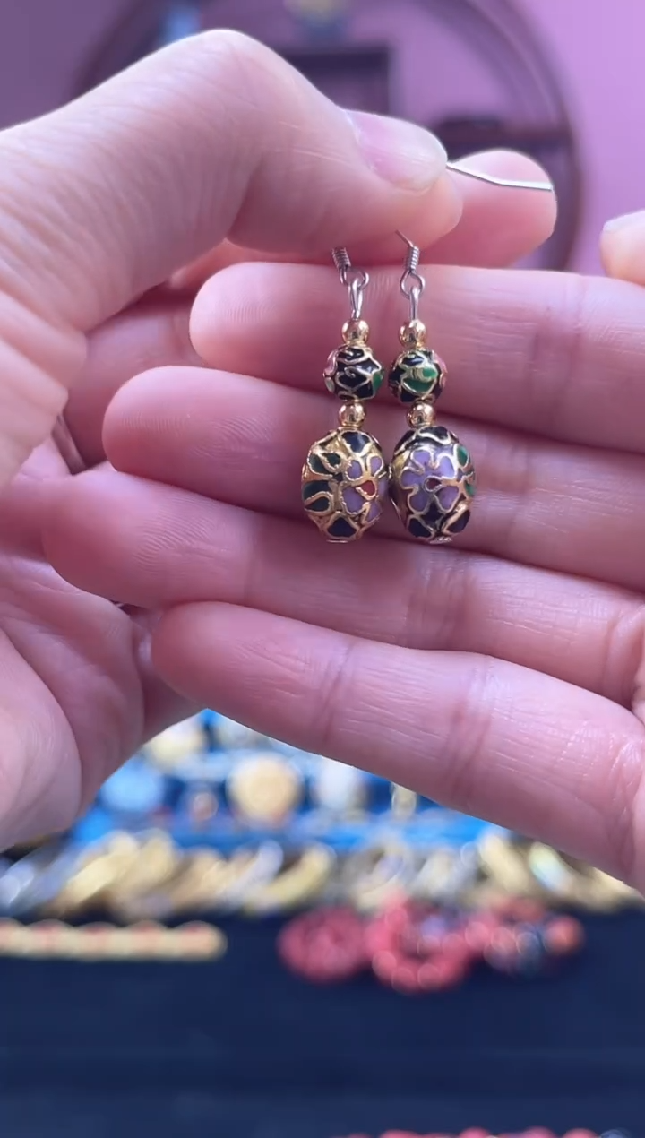 非遗 景泰蓝金地耳环 黑色