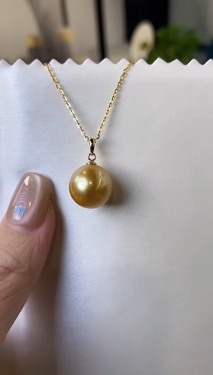 【闪购商品】海水珍珠吊坠(赠链)18K金镶嵌12-13南洋金珍珠吊坠