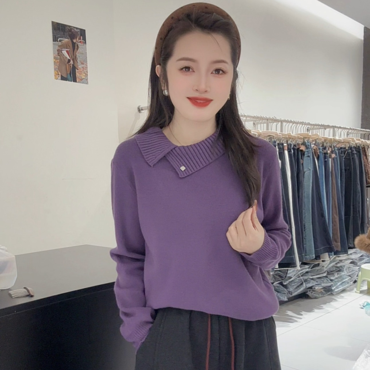 1988 STUDIO•【韩系小翻领】套头小标纯色毛衣