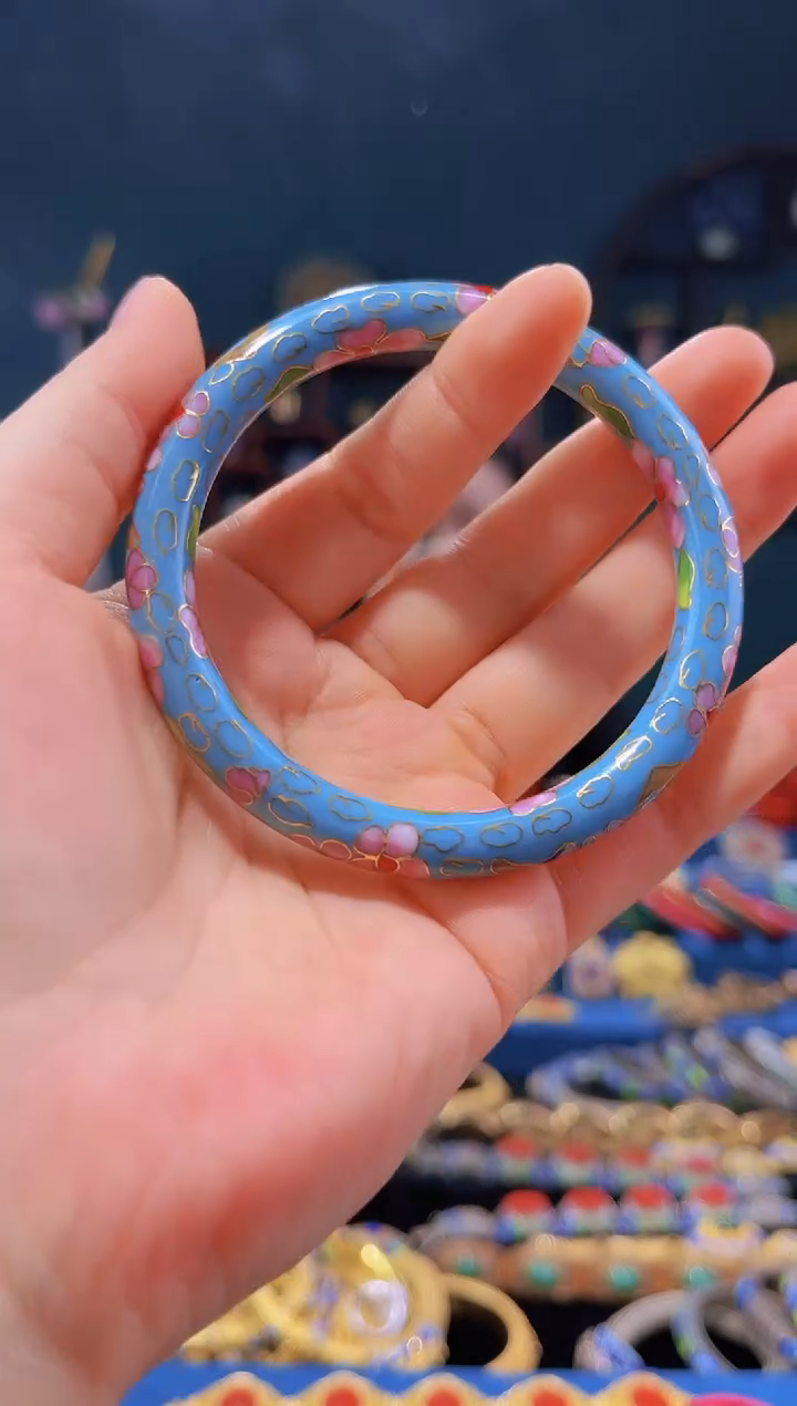 【闪购商品】非遗绝技 景泰蓝0.8公主镯 天蓝