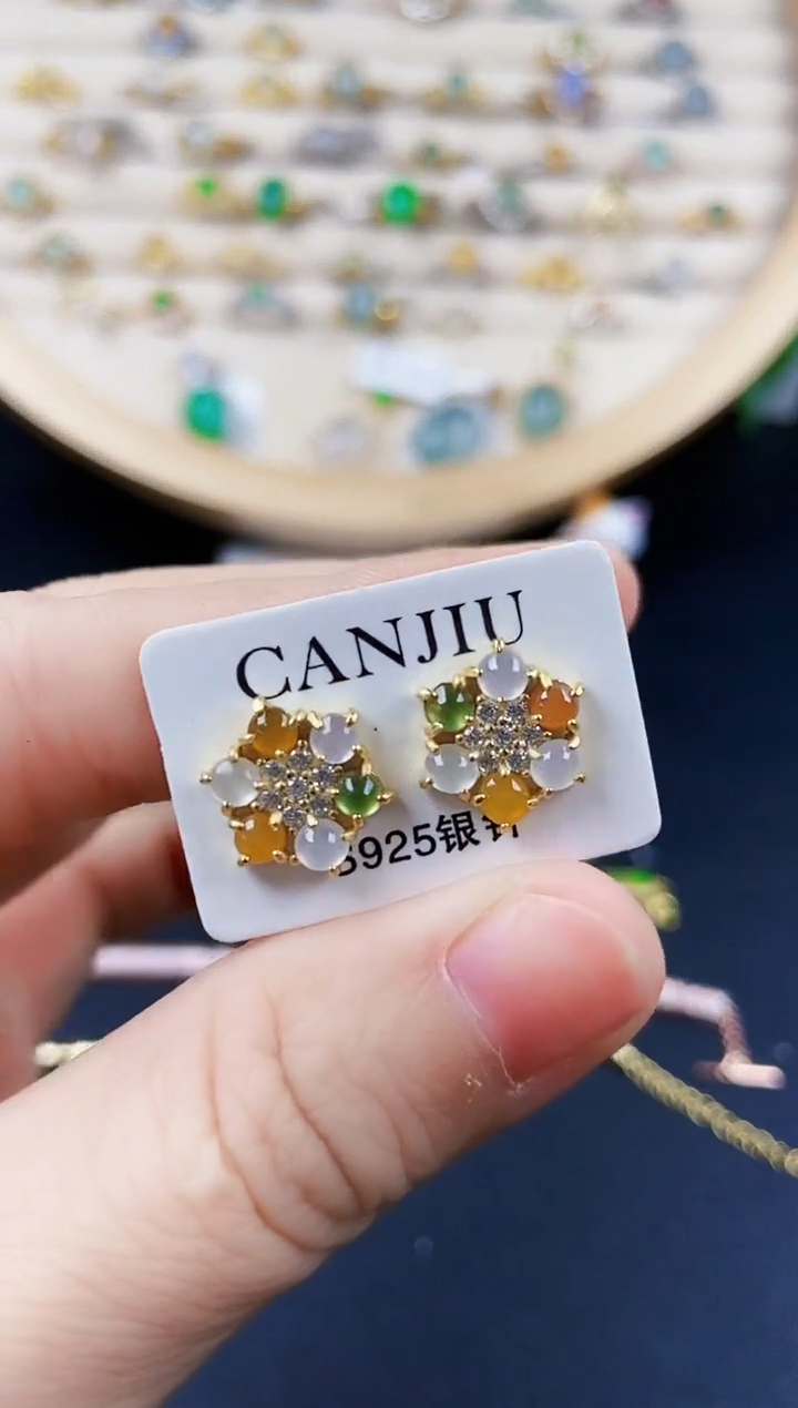 【闪购商品】翡翠耳饰银S925镶嵌24242421