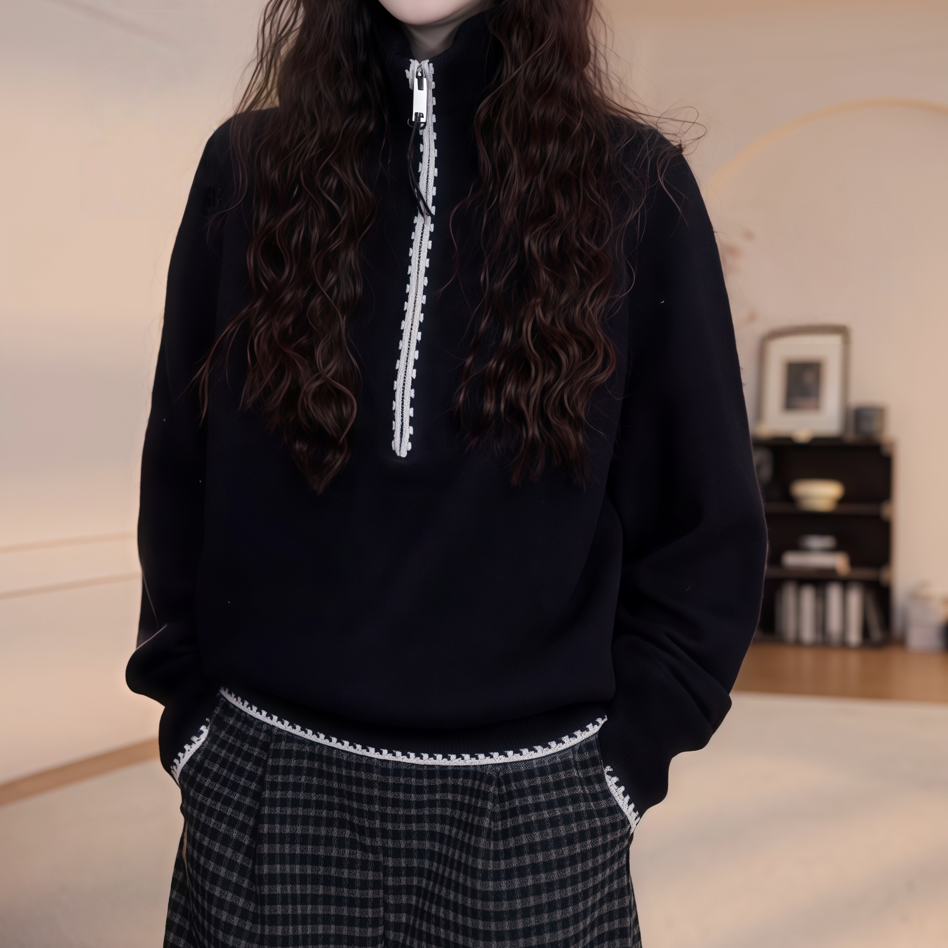 2025冬季新款高领半拉链保暖毛衣慵懒风百搭显瘦长袖针织衫上衣女