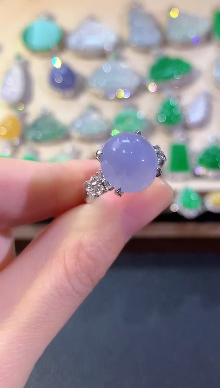 18K金镶嵌戒指翡翠冬日珠宝Q99紫货有色差