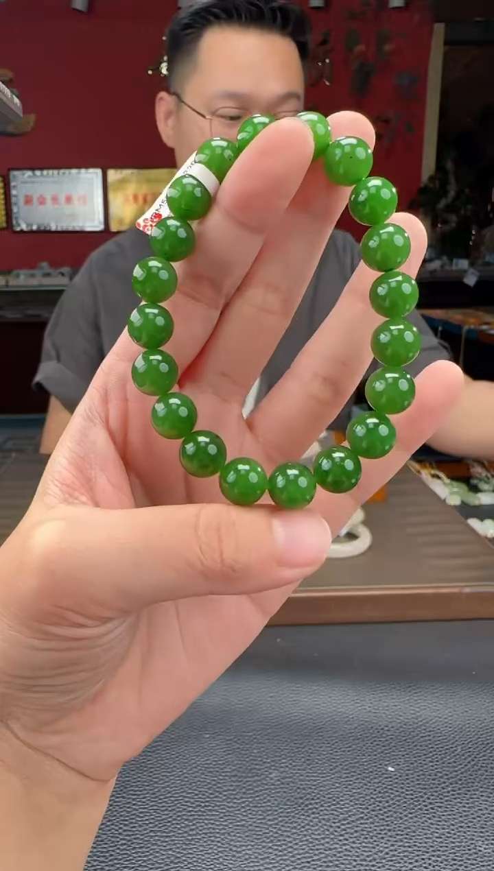 手串未镶嵌和田玉碧玉菠菜绿单圈手串