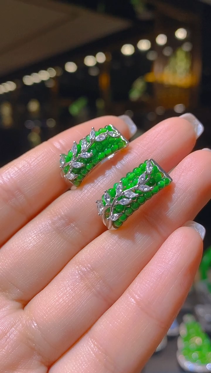 【闪购商品】翡翠耳饰银S925镶嵌096  （多样性发货）