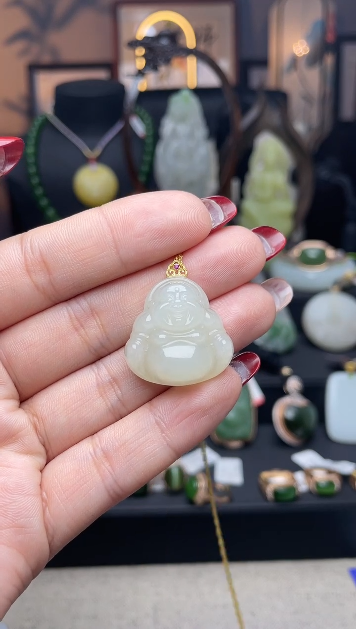 【闪购商品】和田玉颈饰18K金镶嵌吊坠