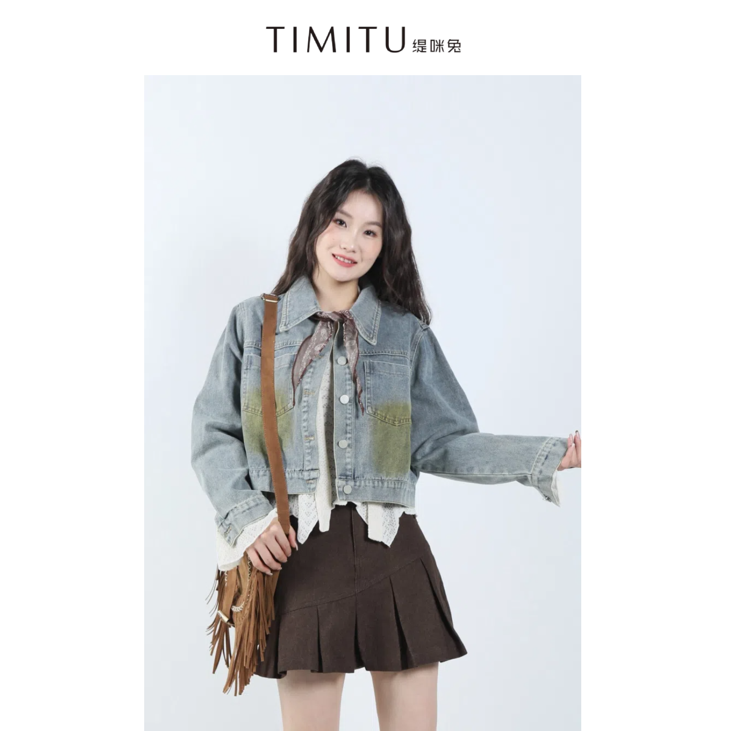 TIMITU缇咪兔秋季巴恩风复古美拉德做旧废土风短外套34324002