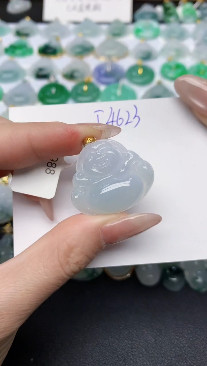 颈饰18K金镶嵌翡翠天然缅甸A货翡翠百元以上9元证书费自理