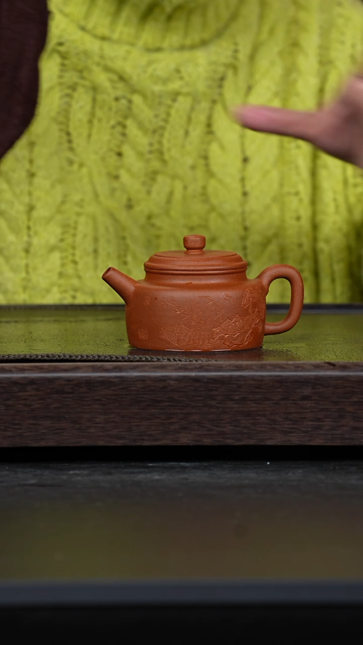 【闪购商品】紫砂茶壶红黄泥刻绘德钟