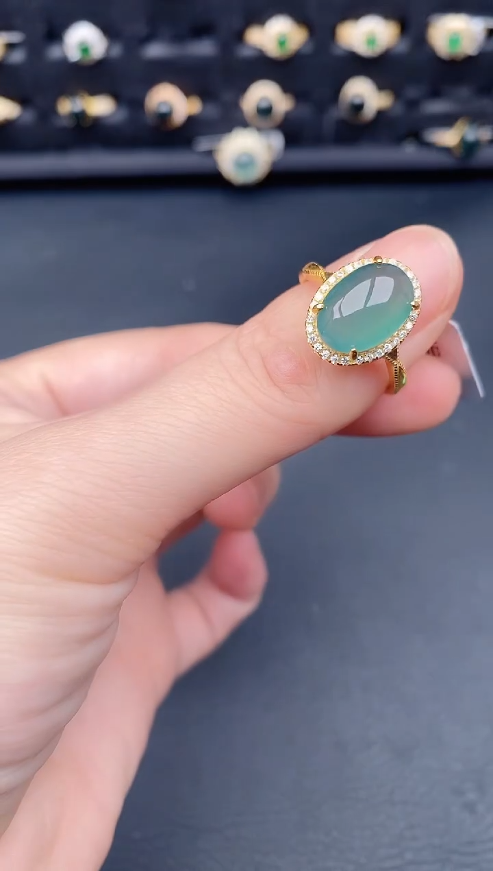 银S925镶嵌戒指翡翠天然a货翡翠102