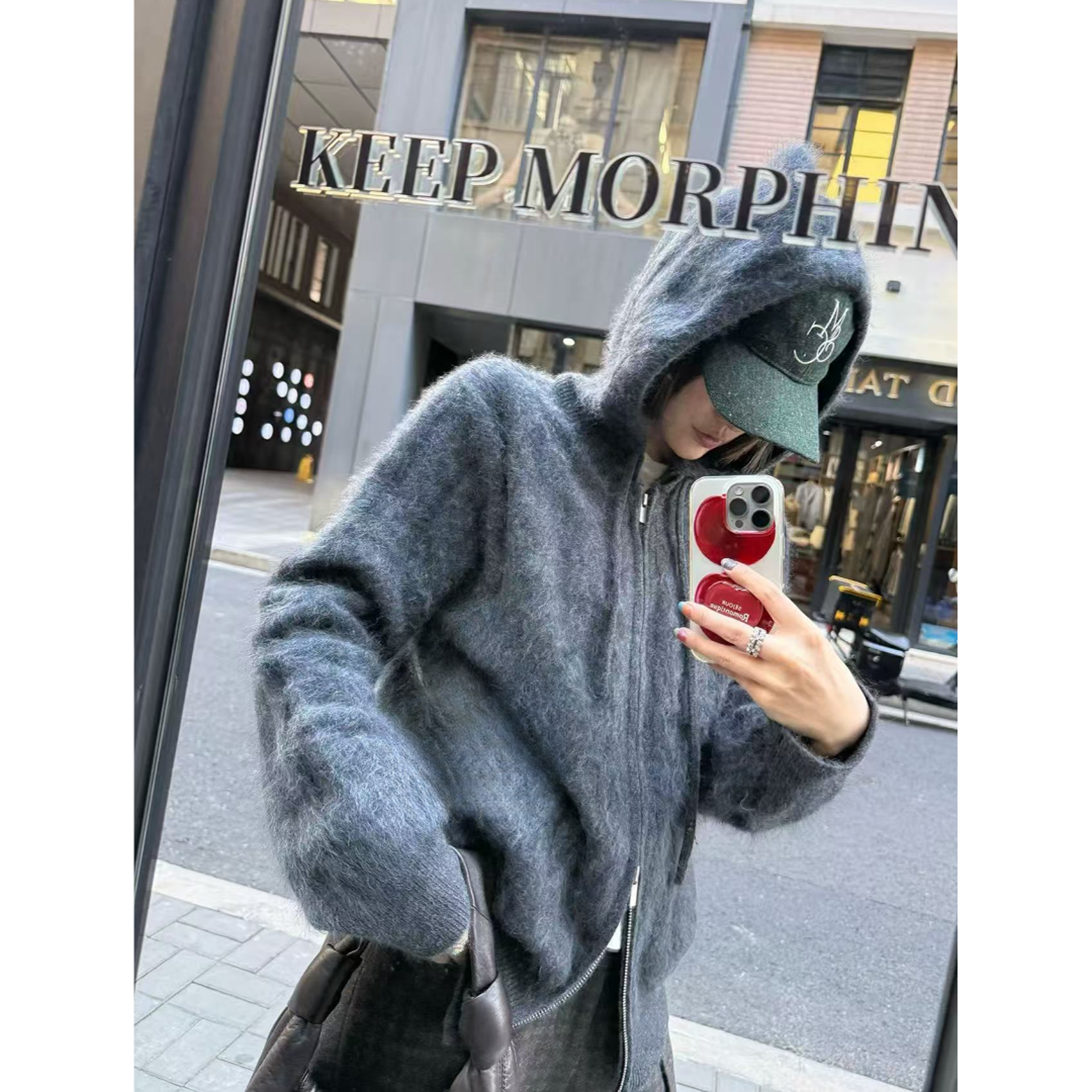 7756【九炫女装休闲】冬季新款连帽时尚百搭拉绒工艺上衣外套