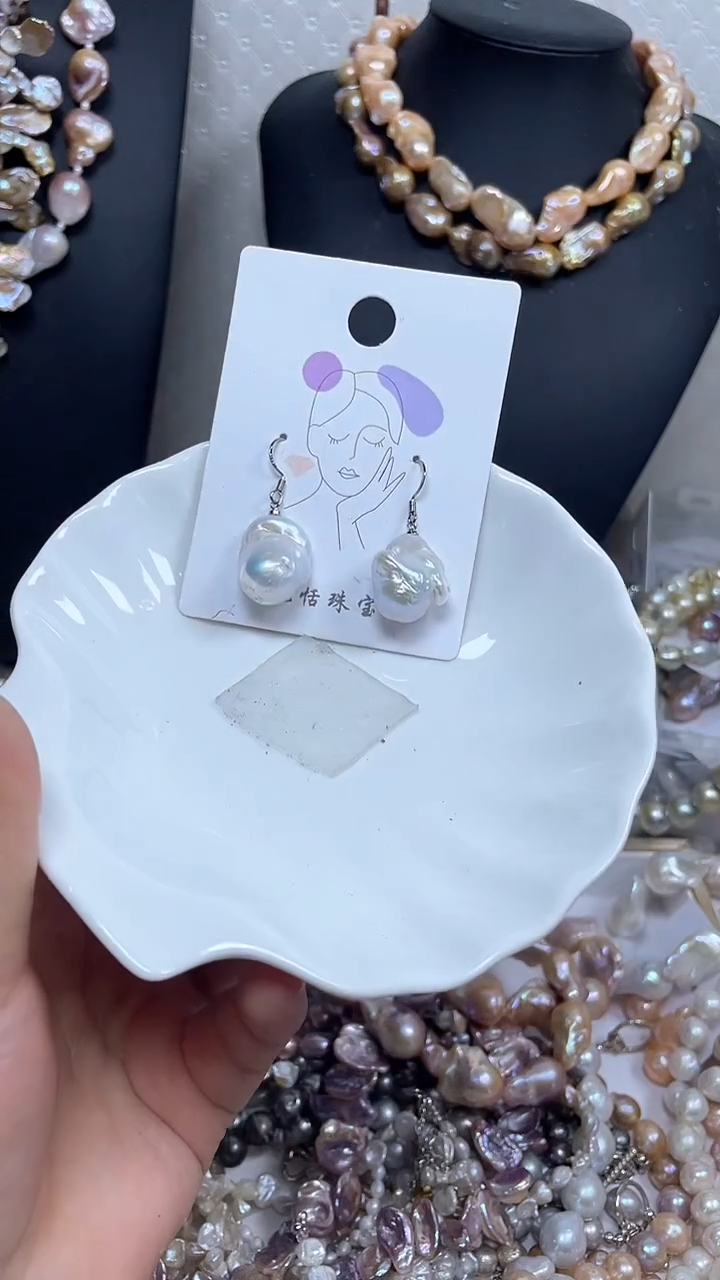 未镶嵌淡水珍珠耳饰【纯恬巴洛克饰品】