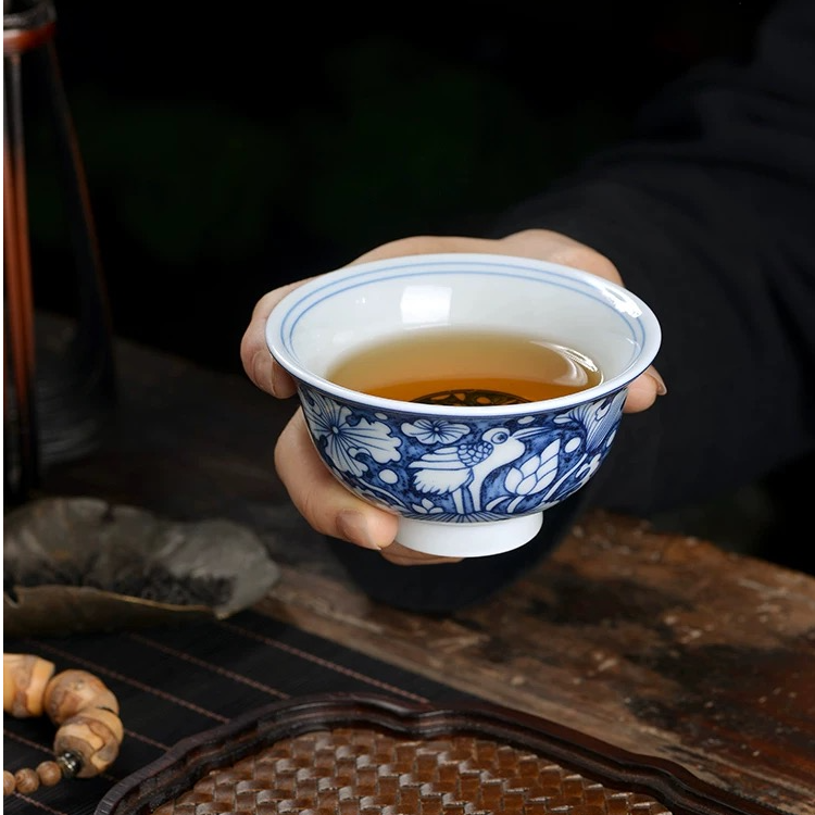 景德镇七丞堂青花一路连科主人杯压手杯陶瓷功夫茶杯高档送礼杯子