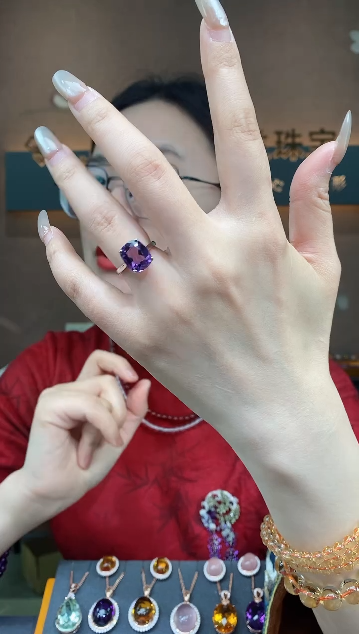 【闪购商品】紫晶戒指银S925镶嵌紫晶戒指