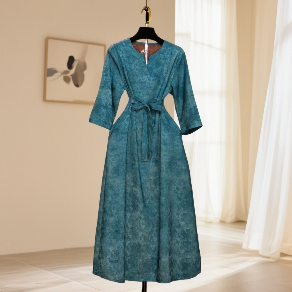 1579兰风吟裙子妈妈装高贵新款妈妈装洋气收腰过膝法式