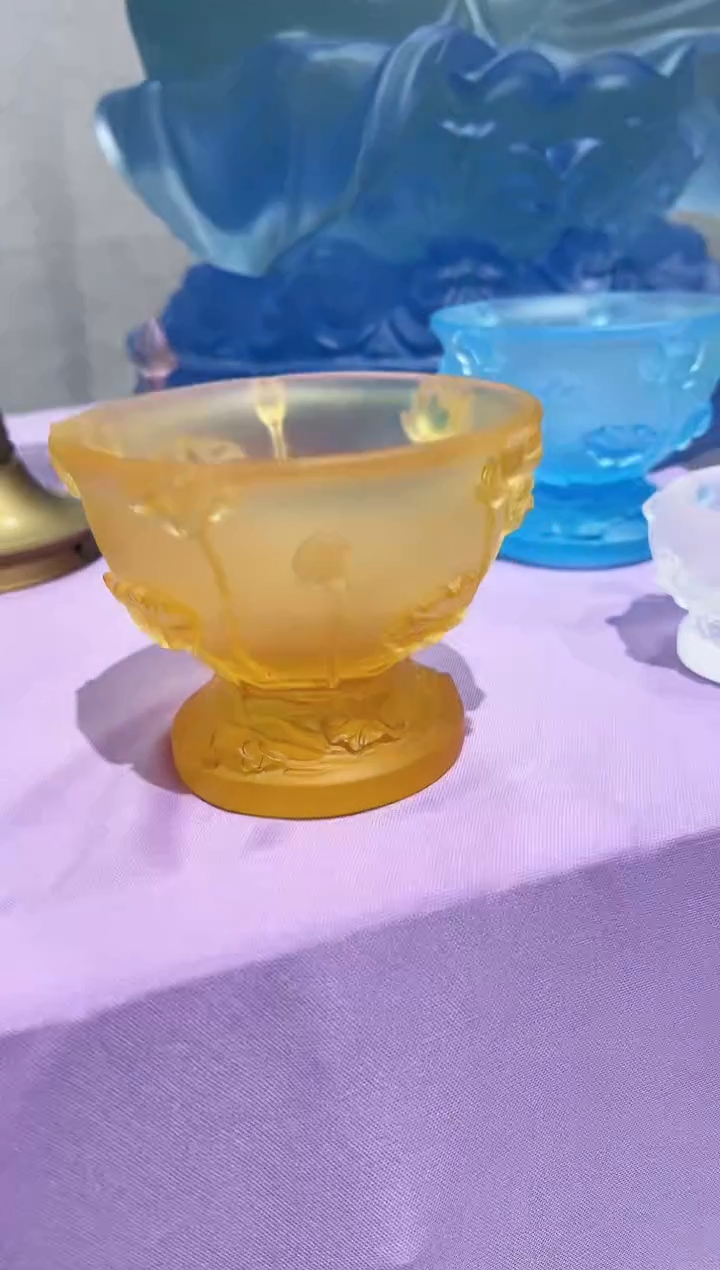 【闪购商品】泥塑古法琉璃黄色供碗摆件