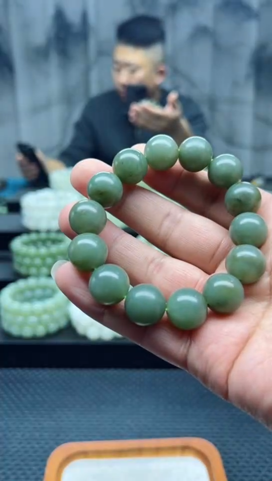 未镶嵌手串和田玉且末瓷蓝微糖卡16纯天然拍一发一