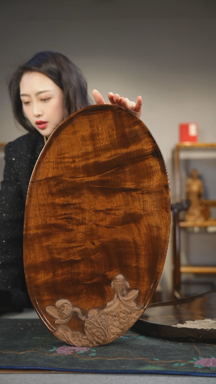 【闪购商品】古沉金丝楠水波纹茶盘