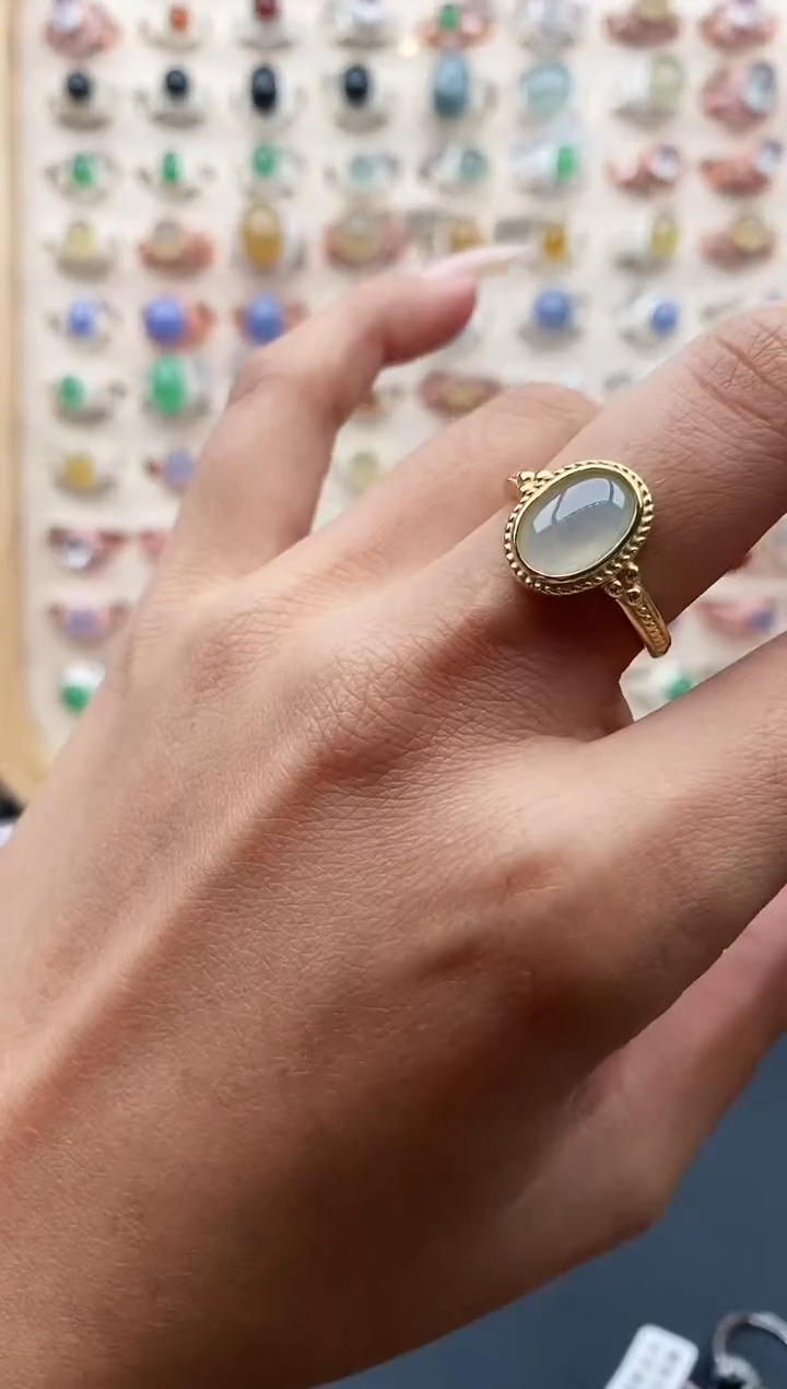 【闪购商品】翡翠戒指银S925镶嵌缅甸天然A货翡翠222  1+7