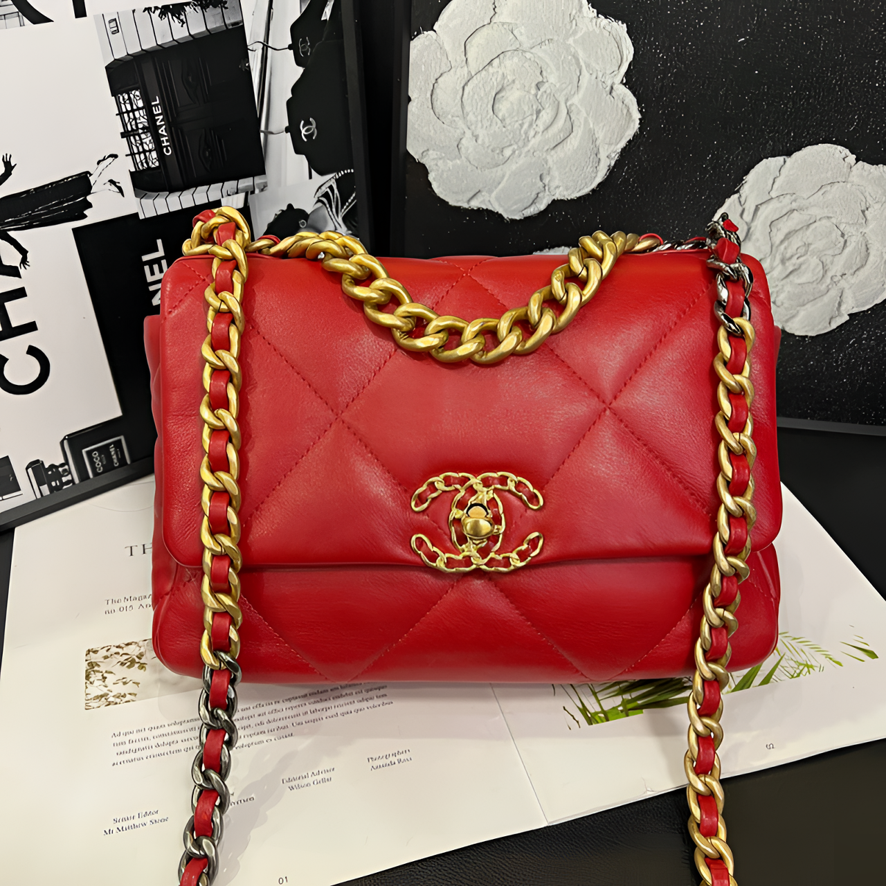 95新 Chanel/香奈儿 红金小号19bag斜挎包有标无卡30开20年B1531