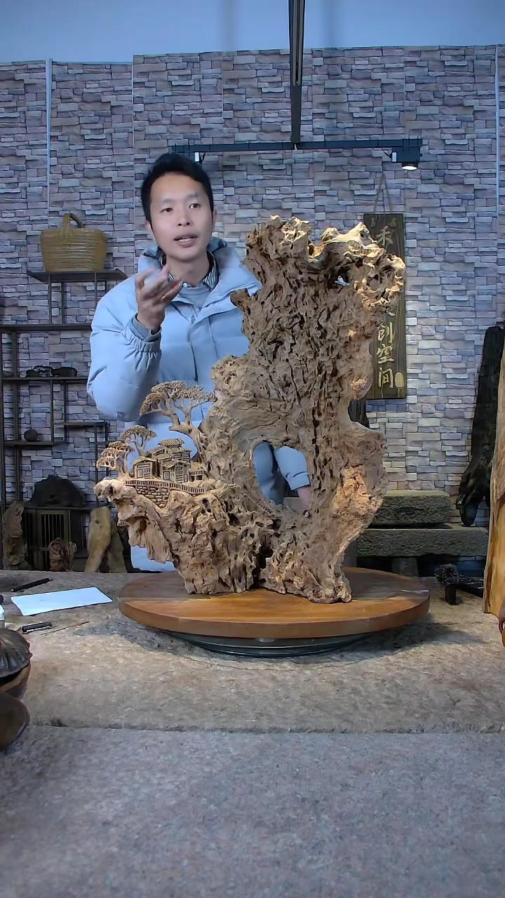 【闪购商品】木木雕香樟山水摆件