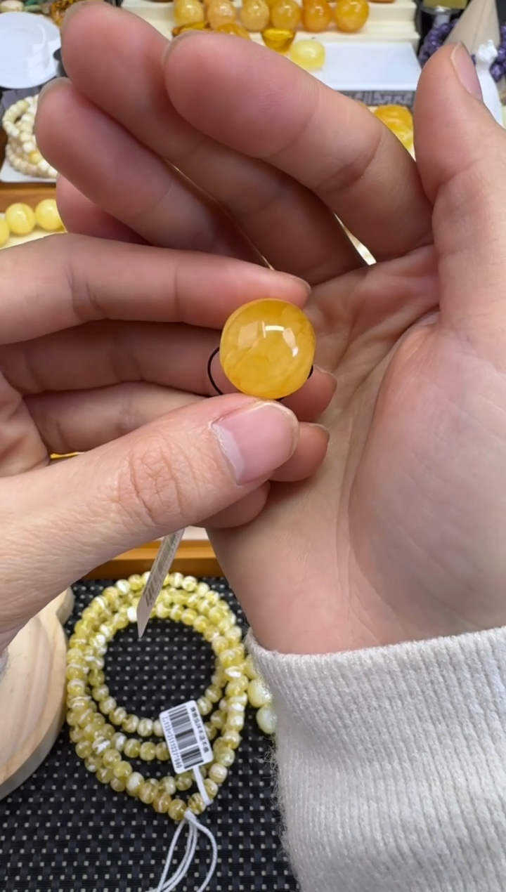 裸石琥珀未镶嵌宝衡 无双 焦皮橘底妖花墩墩 17.7mm 手工制