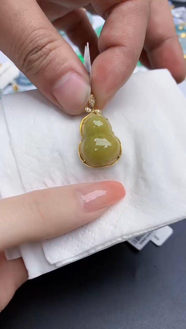 【闪购商品】翡翠颈饰18K金镶嵌天然缅甸翡翠A货