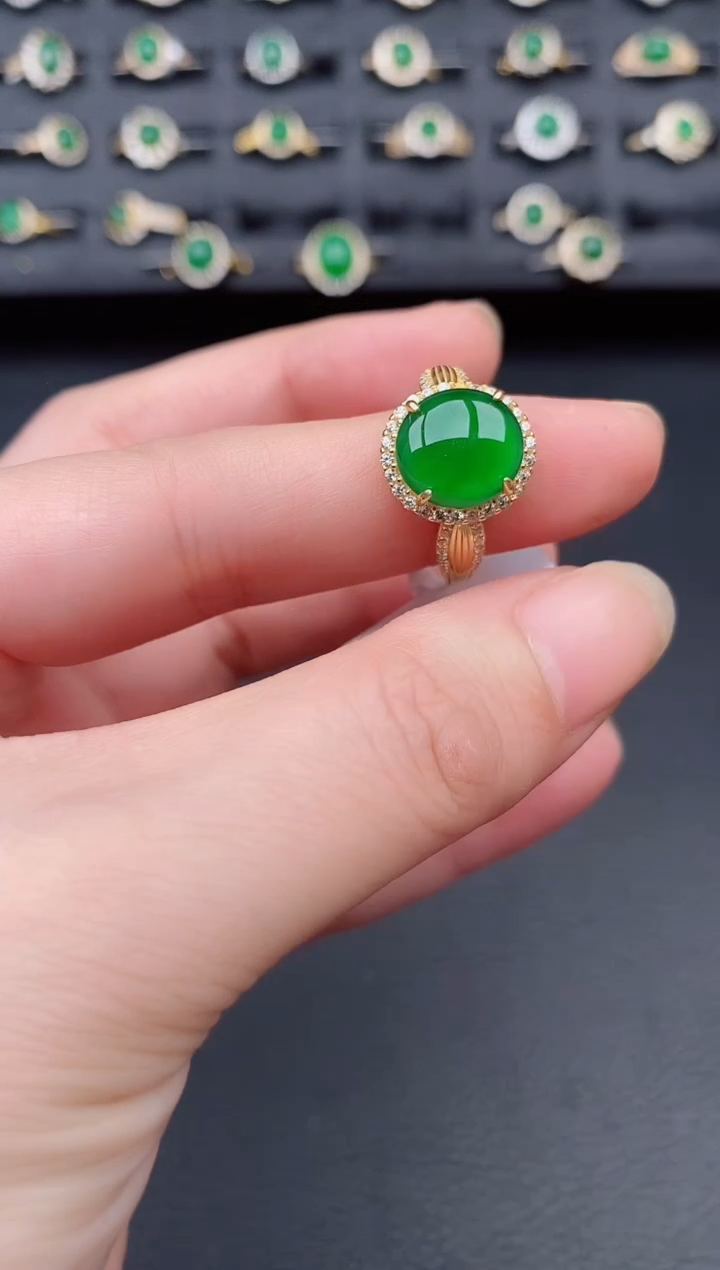 银S925镶嵌戒指翡翠天然a货翡翠53