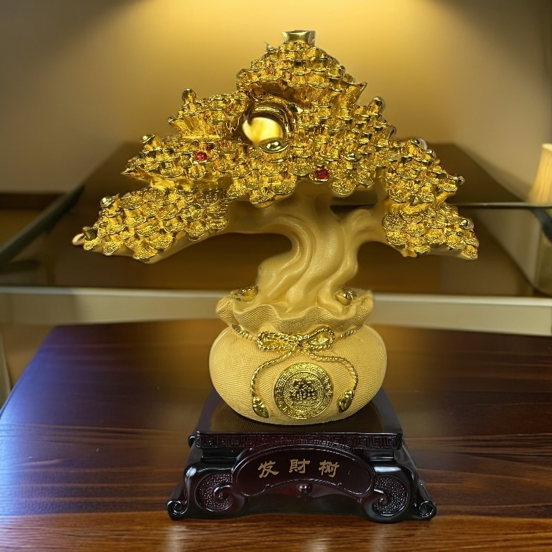 旺旺【手工镀金发财树】家居玄关店铺开业送礼佳品摆件创意博古架