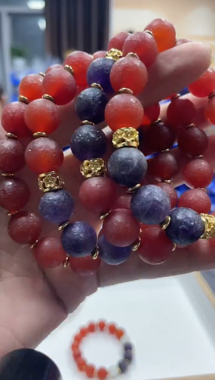 未镶嵌手串玛瑙/玉髓马蹄纹老料子手串卡10mm 多样性发一