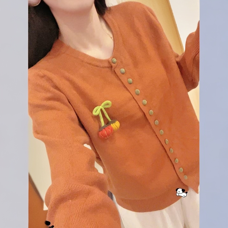 205长袖针织圆领绣花百搭毛针织衫秋季植物花卉女洋气