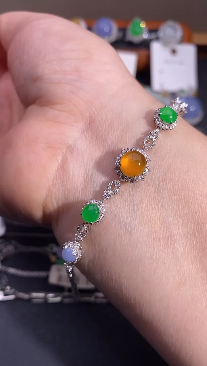 【闪购商品】翡翠手链18K金镶嵌手链