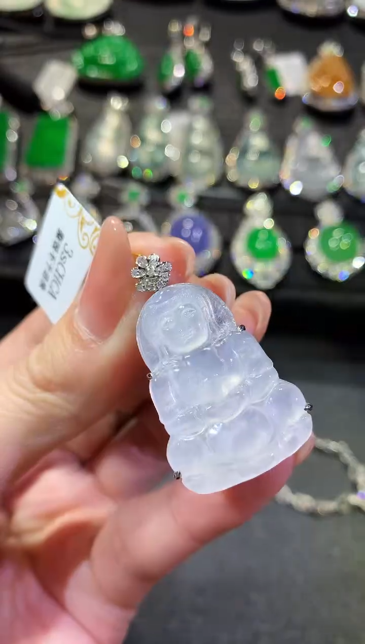 【闪购商品】翡翠吊坠(不含链)18K金镶嵌47-观音