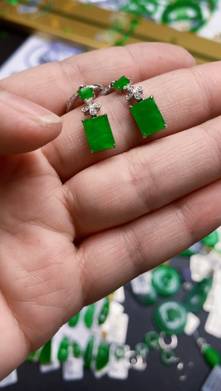 【闪购商品】翡翠颈饰18K金镶嵌耳饰