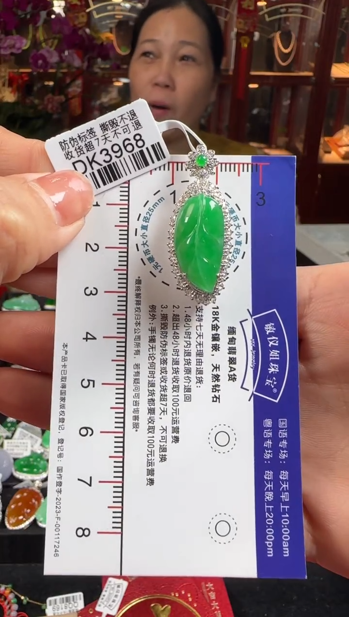 【闪购商品】翡翠颈饰18K金镶嵌DK3968绿叶子