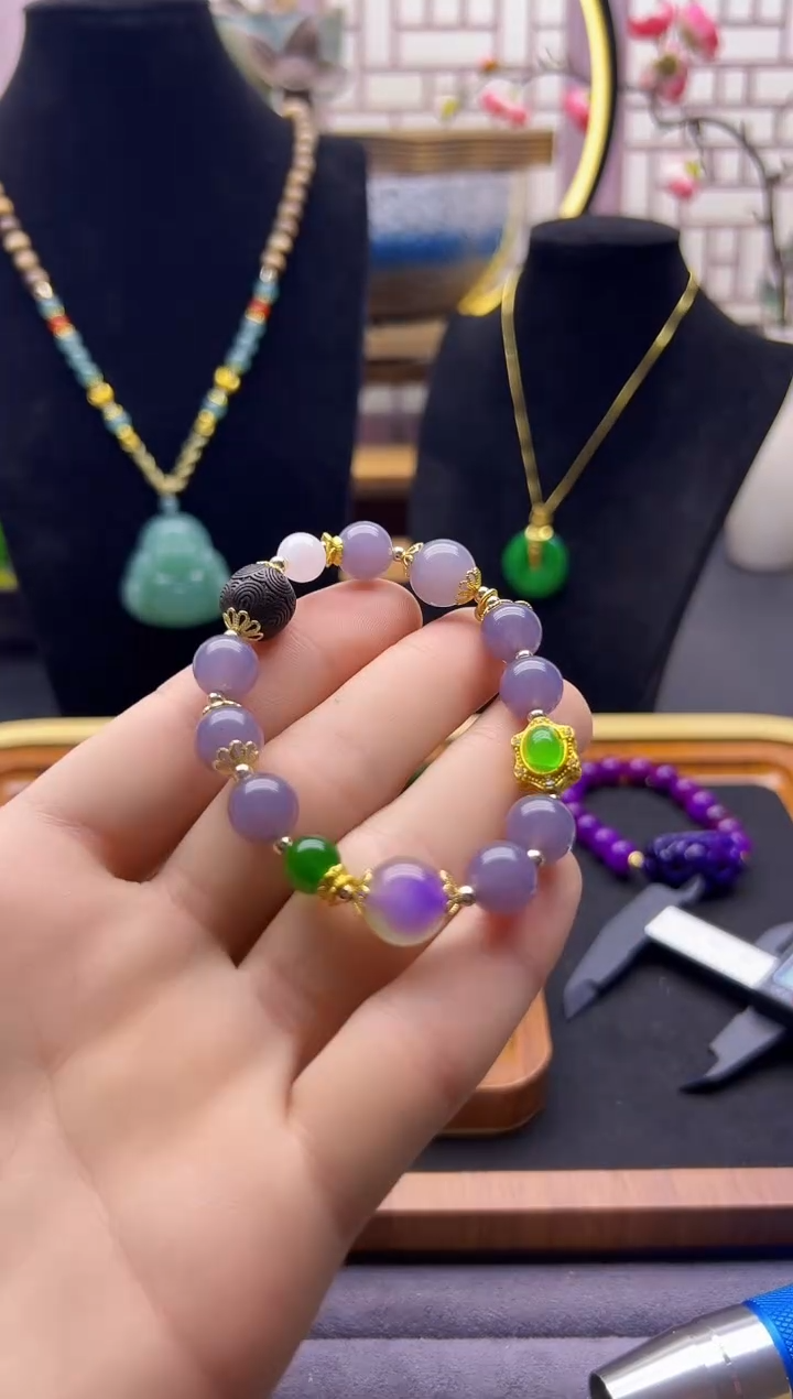 【闪购商品】翡翠手链14K金镶嵌S505     