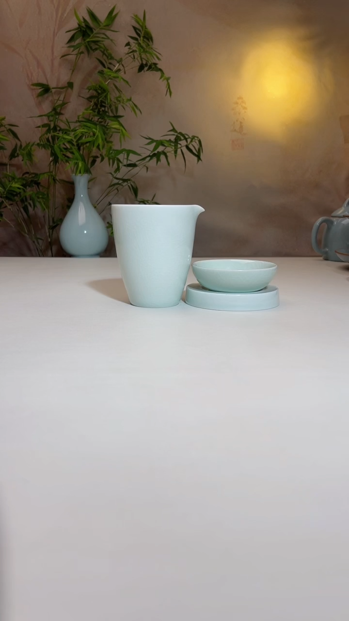 玉青圆融公道杯加玉青玉兰茶漏，二级品