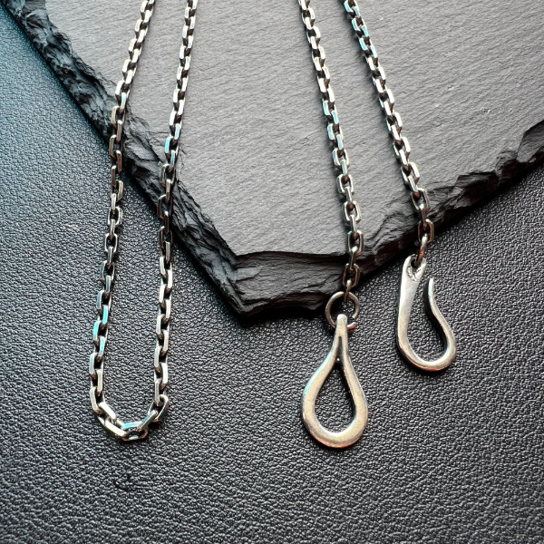 链子925银 做旧鱼钩扣太角链